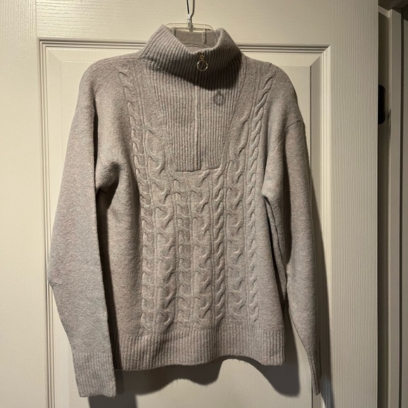 WOMENS J CREW HALF ZIP CABLE SWEATER SIZE MEDIUM IN GREY/MULTI NWT! - Picture 3 of 5